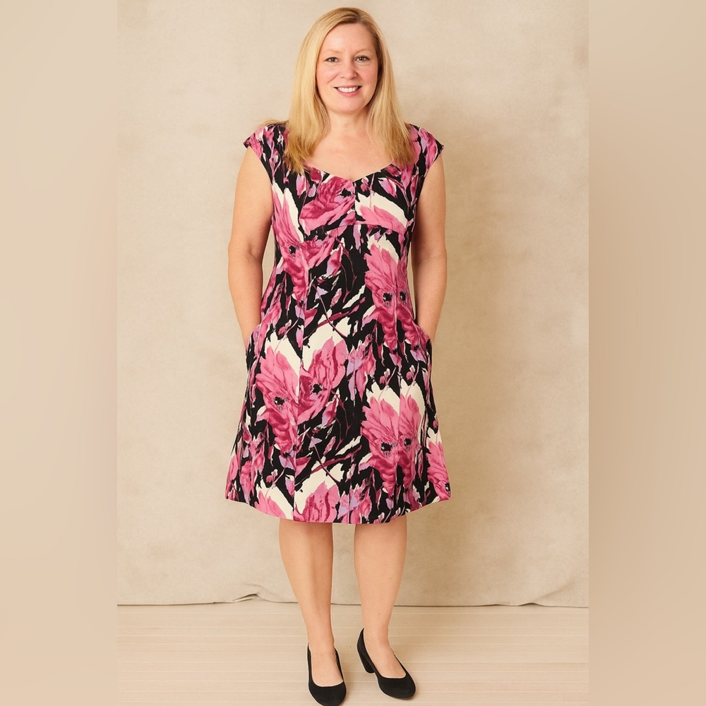 NEW $149 Talbots Floral Print Sheath‎ Dress Pink/Purple Sweetheart Neckline 6